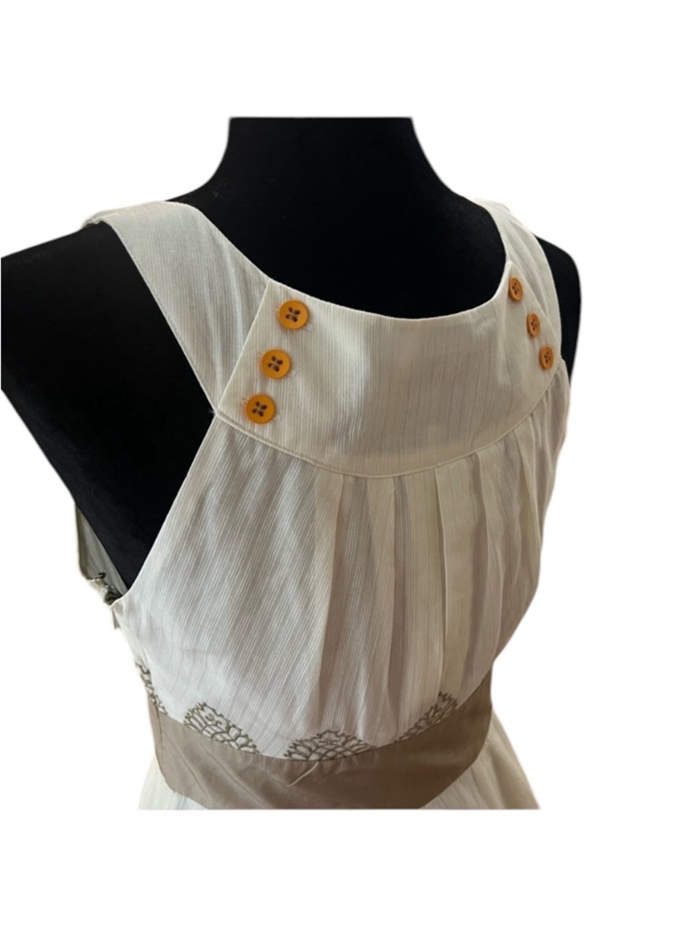 Floreat Anthropologie Vintage Cream Art Nouveau Appliqué Midi Dress Size 4 - Picture 8 of 13